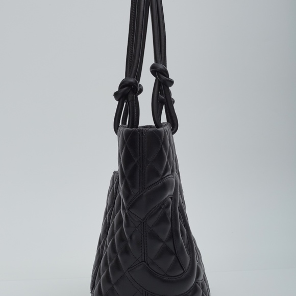 CHANEL VINTAGE CAMBON LIGNE BLACK LEATHER SHOPPING TOTE BAG (2004) - Picture 3 of 9